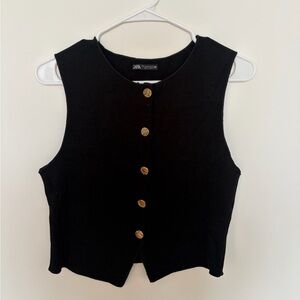 Zara Black Crop Top with Gold Buttons